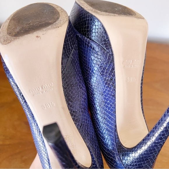 Miu Miu • blue python snakeskin pumps peep toe heels leather platform stiletto - Picture 10 of 11